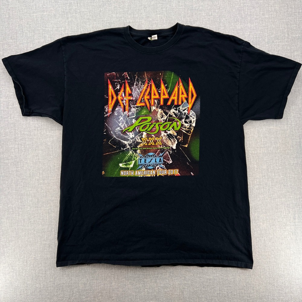 Def Leppard Poison Tesla Tour T Shirt Men Large Black Rock Concert 2017 Metal
